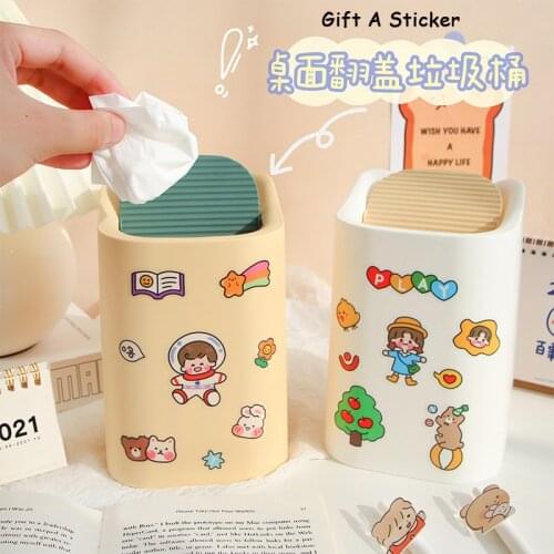 Desktop Flip Cover Mini Trash Can Desktop Sundries Organizer Storage Bucket Waste Paper Basket Desk Mini Trash Can