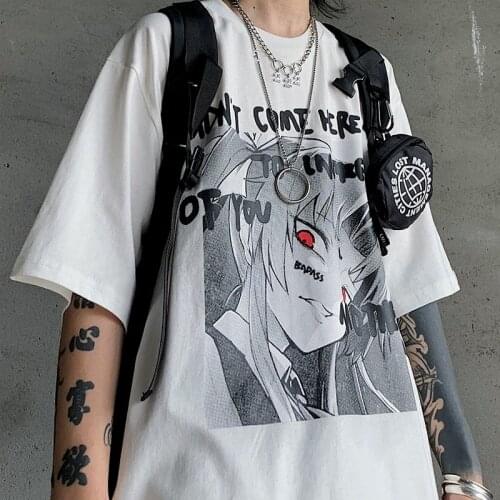 Gothic Anime New Streetwear Women Summer Kawaii White Cute Cartoon Print Mall Goth Top Korean Style Kpop Aesthetic Clothes