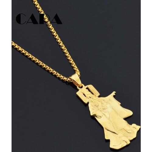 New arrival Chinese Cool First Emperor of Qin necklace pendant Gold color stainless steel lucky charm necklace men CAGF0372