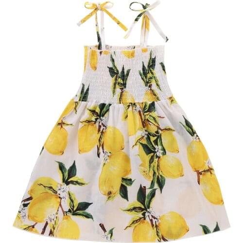 1-7y Kids Girls Dresses Summer Children Birthday Clothes For Girl Strap Floral Lemon Dress Toddler Cotton Clothing Bimba #l