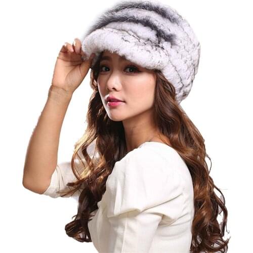 Casual Real Rex Rabbit Fur hat Winter Warm Women 100% Genuine Fur Knited Cap Fashion Lady Lovely Gift Q9