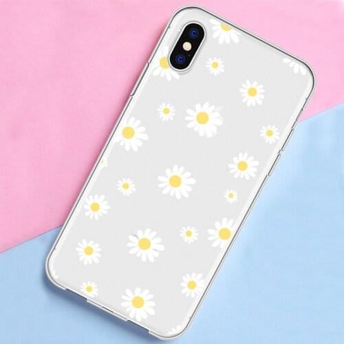 Transparent Sun Floral Phone Case For iphone 8 7 6 6S Plus Candy Color White Chrysanthemum Frosted Case For iPhone X XS Max XR