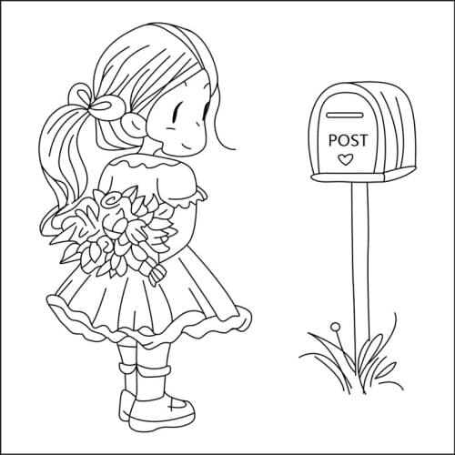 10x10 Girl holding flowers Transparent Clear Silicone Stamp Seal for DIY scrapbooking photo album Decorative clear stamp