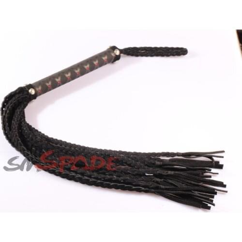 15% off sex leather flogger whip black suede plaited tails and heat-shrink pipe smooth handle adult sex product toy