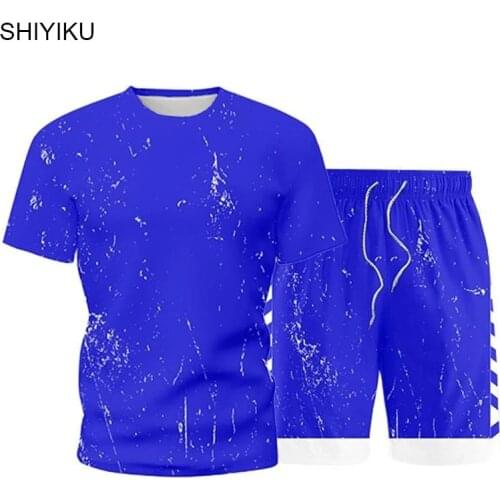 Jogging Suit SHIYIKUMens Tracksuit Printed Two Pieces Set Brand Summer Men Sportswear Set T-Shirt+Shorts Clothing Loose Outfits