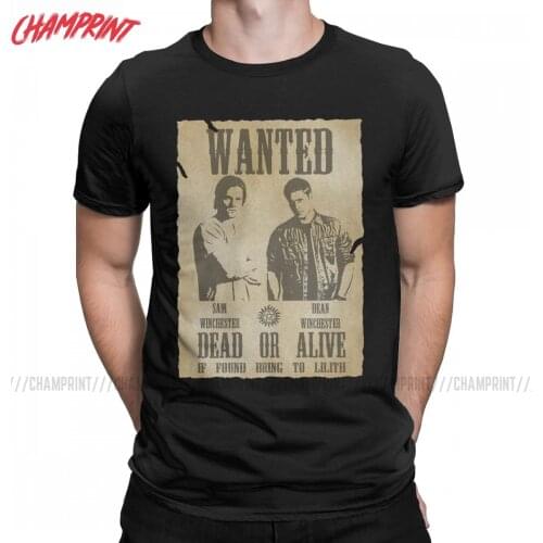 Supernatural Wanted Dead Or Alive T-Shirt Men Winchester Funny Cotton Tees O Neck Short Sleeve T Shirts Gift Idea Clothes