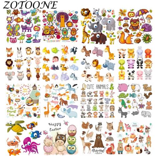 ZOTOONE DIY Heat Transfer Cute Cartoon Animal Combination Iron on Patches Applique Baby Clothes Dress T-shirt Jacket Decoration