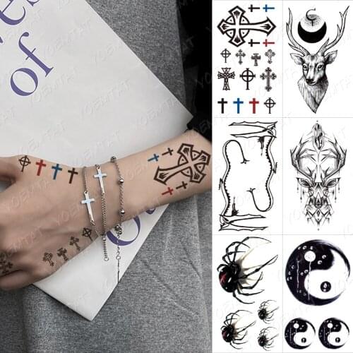 Waterproof Temporary Tattoo Sticker Simple Linear Color Cross Prayer Realistic Body Art Arm Finger Tatoo Man Woman Child Tatto