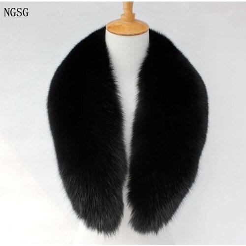 Unisex Real Fox Fur Collar Black 80-100CM Fluffy Genuine Natural Fur Scarf Winter Coat Overcoat Fox Collar Scarves Women Jacket