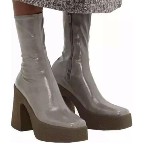 9.5CM Heels Womens Platform Boots Woman Leather Ankle Boot Women High Heel Shoes Ladies Faux Fur Shoe Winter Snow Boots