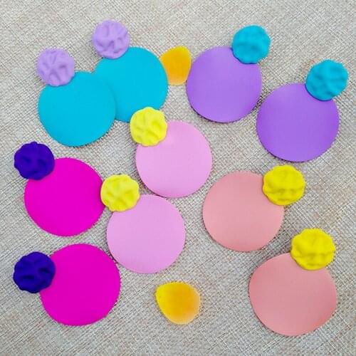 VSnow Simple Candy Color Double Layered Geometric Earrings for Women Colorful Spray Round Irregular Dangle Earrings Jewelry