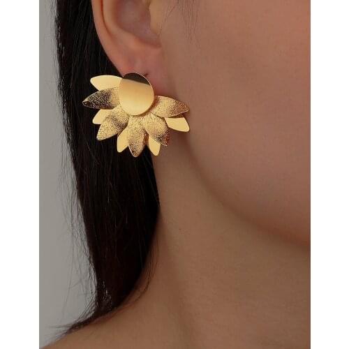 ZA Cool Unique Glossy Frosted Metal Sunflower Dangle Earrings for Women New Lotus Flowers Petal Brincos Wedding Party Jewelry