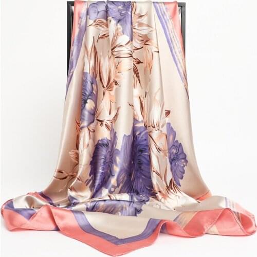 Women Square Scarf Satin Silk Neck Scarves Floral Foulard Hijab Headband Pashmina Shawls Wraps Printed Lady Neckerchief Bandana