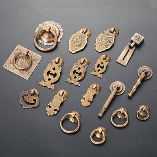 1pc Antique bronze Drawer handles Chinese Retro Pure copper Pull ring Dressing cabinet Furniture decoration knob Hardware part