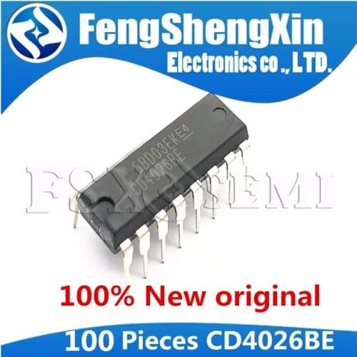 100pcs/lot 100% New original CD4026BE DIP-16 CD4026 CMOS Decade Counters/Dividers ic