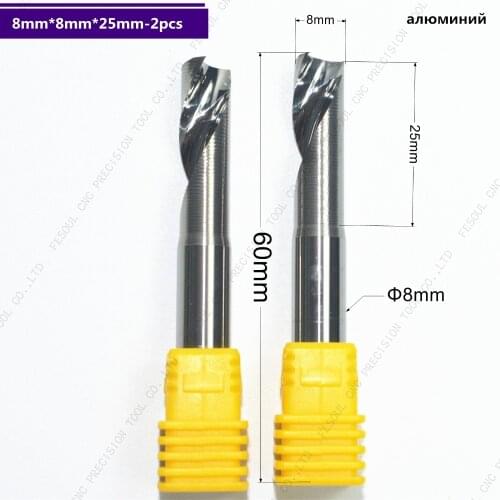 2PCS- 8mm*25mm,Single Flute Spiral end mill cnc solid carbide aluminum engraving milling cutter,aluminum composite panels
