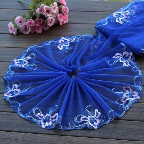 2 Yards Lace Trim Blue Floral Embroidered Tulle Lace Trim 8.26 Inches Wide High Quality