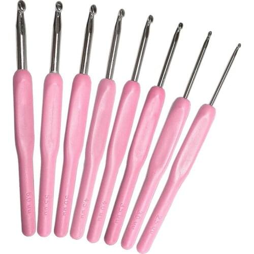 8 Size/Set Colorful TPR Soft ABS &metal Crochet Hooks Aluminum Crochet Hook Knitting Needles set Weave Craft