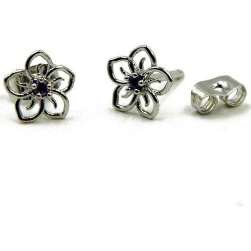Showlove-2pcs Stianless Steel & CZ gem flower ear stud ring Body piercing Jewelry