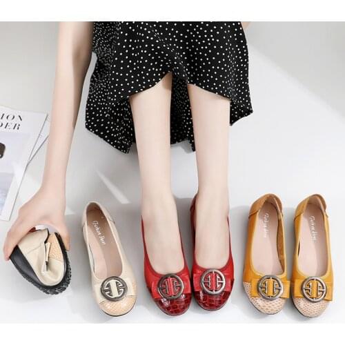 2021 Genuine Leather Flats Shoes Woman Autumn Cow Leather Slip On Ballet Flat Shoes Round Toe Fashion Womens Shoes