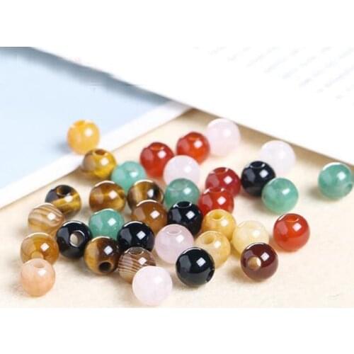 High Quality Natural Large Hole Beads Stone 6/8/10/12mm Smooth Round Necklace Bracelet Jewelry DIY Gems Loose Beads 50Pcs wk147