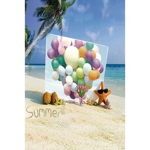 VinylBDS 150X220CM Beach Photography Backdrops Fundo Summer Sea Starfish Background Balloon Wedding Photo Backdrops LK 2193