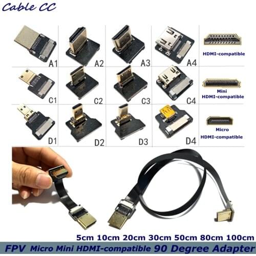 FPV Micro Mini HDMI-compatible 90 Degree Adapter FPC ribbon flat cable pitch 20pin, used for Multicopter aerial photography