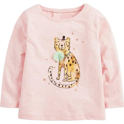 Kids 2021 Autumn Brand Clothes Children Pink Tiger Print Animal T Shirt Fall Clothes for Toddler Girls 2-7 Years 52049