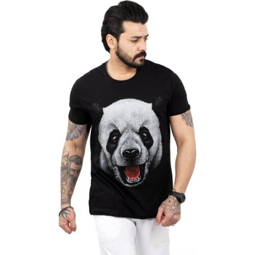 DeepSEA Men 'S Black T-Shirt Panda Printed Short Sleeve Slim Fit Cotton Lycra Spring Summer Casual 2102068