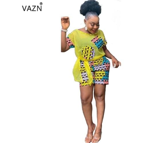 VAZN BN9192 Hot Sale Fashion 2019 Summer Women Casual 2 Piece Sweet Office Fashion Short Sleeve Short Pants Bodycon Women Set