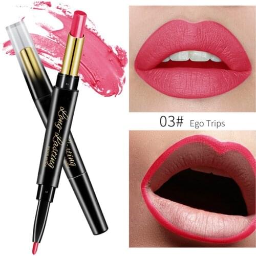 2 In 1 Matte Lipstick Lip Liner Nude Lipliner Makeup Waterproof Lipstick Pen Long Lasting Lip Pencil Makeup Lips Cosmetic