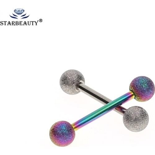 2Pcs Mix Color Mix Color 14G Tongue Barbell Rings Nipple Ring Bars Body Piercing Jewelry for Women