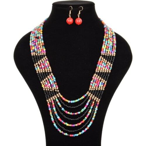 Hyperbole Womens Jewelry Sets Bohemia Multi Layer Handmade Beaded Chains Beads Necklace Hanging Earrings Women Sets for Gift
