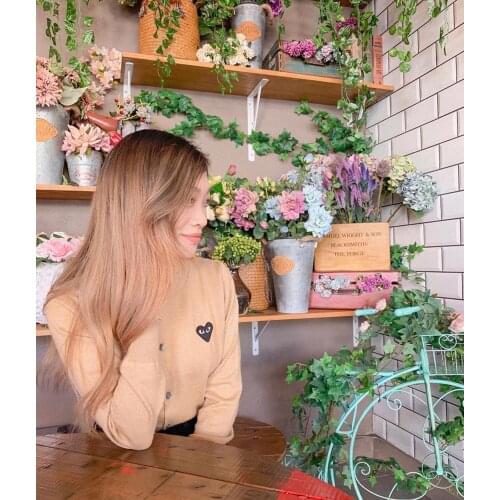 Trendy Designers Heart Appliqué Merino Wool Cardigan Light Taupe/Nude Beige/Pale/Dark Grey Knitwear Classy Plunge V-Neck Sweater