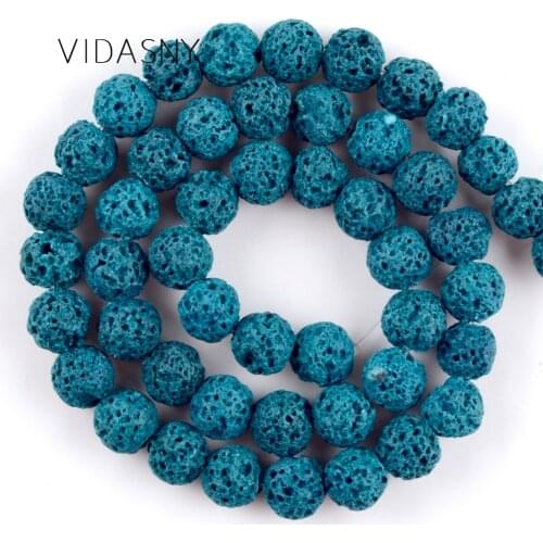 Natural Mineral Stone Light Blue Lava Beads For Needlework Jewelry Making 6 8 10 12mm Loose Beads Diy Bracelet Necklace 15