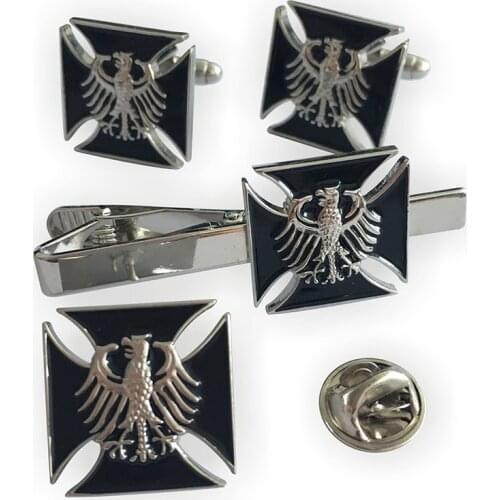 Germany German Eagle Deutschland Bundesadler Iron Cross WW2 Eagle Military Army Pin & Cufflinks & Tie Bar Clip Set