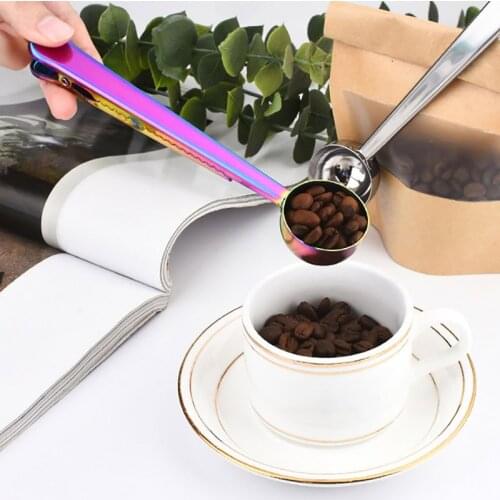 Stainless Steel Coffee Spoon With Milk Powder Clip Food Bag Sealing Clip Multifunctional Metal Milk Tea Coffee Spoon