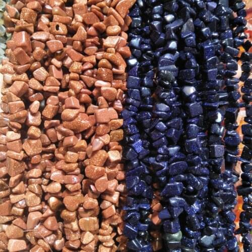 5-8mm Irregular Gravel Natural Gold Sand Stone Beads Loose Blue Sandstone Beads for DIY Jewelry Bracelet Necklace Strand 85cm