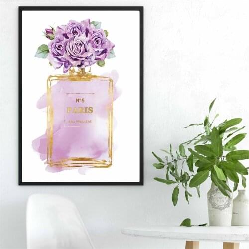 Nordic Home Decoration Abstract COCO Perfume Bottle and Flower Wall Art N5 Canvas Painting Modern Wall Pictures quadro cuadros