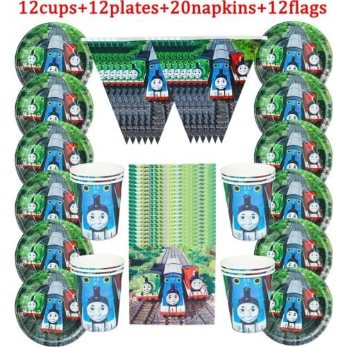 56pcs/Lot Disposable Tableware Thomas Friends Birthday Party Paper Cups+Plates+Napkins+Flags Sets Party Supplies For 12 Kids