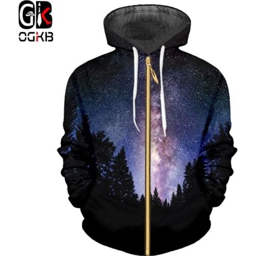 OGKB Zipper Hoodies Women Autumn Spring Warm Hooded Tracksuits Cool Print Nightfall Space 3d Sweatshirt Hoodie Plus Size 6XL