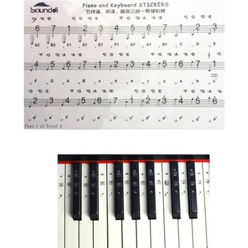 Transparent Electronic Keyboard Piano Key Sticker for 37/54/61/88 Keys Black Complete Note Range