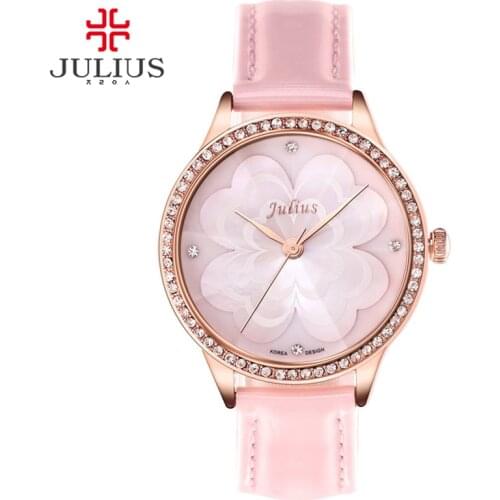 JULIUS Pink Princess Flower Watch Romantic Gift Whatch Women Jelly Rhinestones Brand Watches Lady Girl Retro Watch Clock JA-803