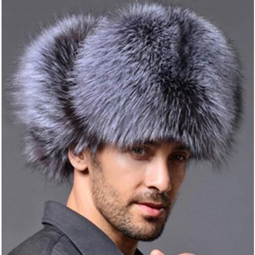New Top Quality Mens Faux Fox Fur Leather Winter Hats Lei Feng Hat Ear Flaps Warm Snow Caps Russian Thicken Bomber Caps