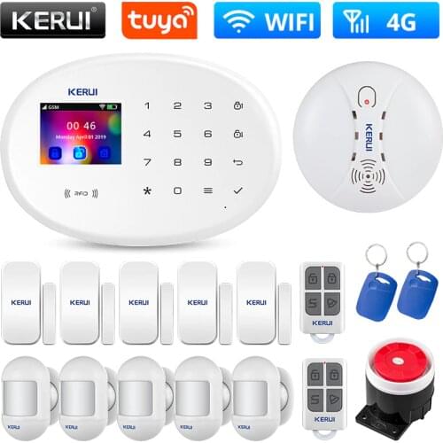 KERUI 4G GSM WIFI Tuya Smart Home Alarm system Kit Wireless Alarm Security System IP Camera Control Autodial Siren Sensor Kit