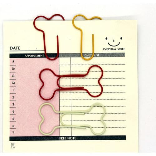 24pcs/lot Dog Bone Shaped Paper Clips Kawaii Stationery Metal Binder Clips Notes Letter Paper Schedule Invoice Clip Stationery