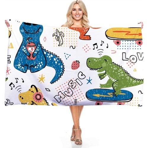 Modern Rocket Skate Dinosaur 3D Digital Print Bath Towel Microfiber Bibulous RecTANGular Bath Towel Beach Towel