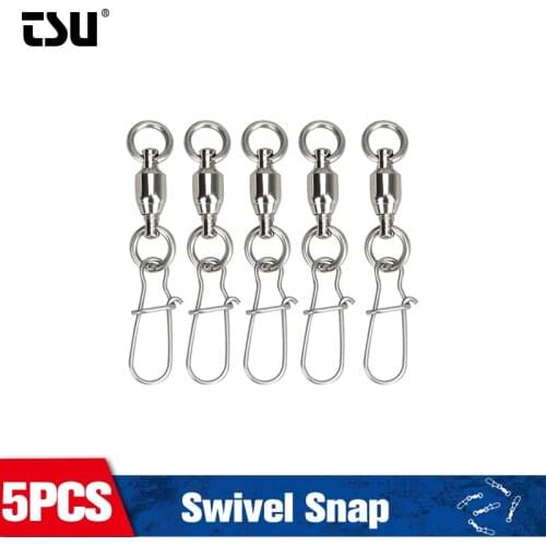 TSURINOYA 5PCS Ball Bearing Rolling Swivels Stainless Steel Snap 0# 1# 2# 360° Strong Pins Fishing Lure Spoon Jig Connectors