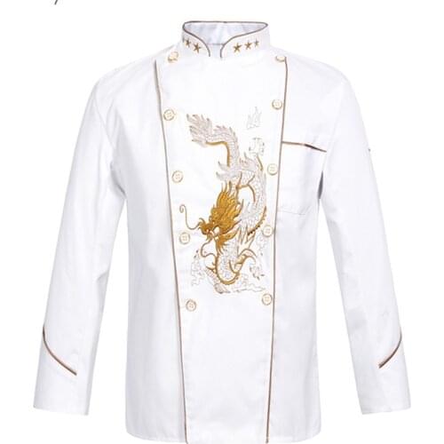 New Men Women Embroidery Dragon Cook Uniform Short Sleeve Kitchen Work Wear Mesh Patchwork Breathable Food Service Chef Jacket