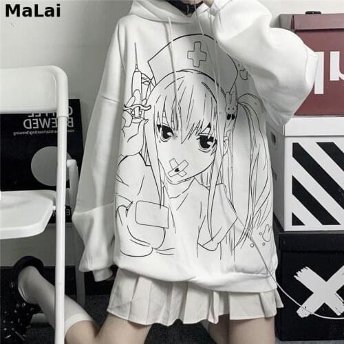 Spring Sweatshirt Hoodie Girls WomenS Loose All-Match Long Sleeve Plus Fleece Hooded Pullover Korean Ins Harajuku Cartoon Print